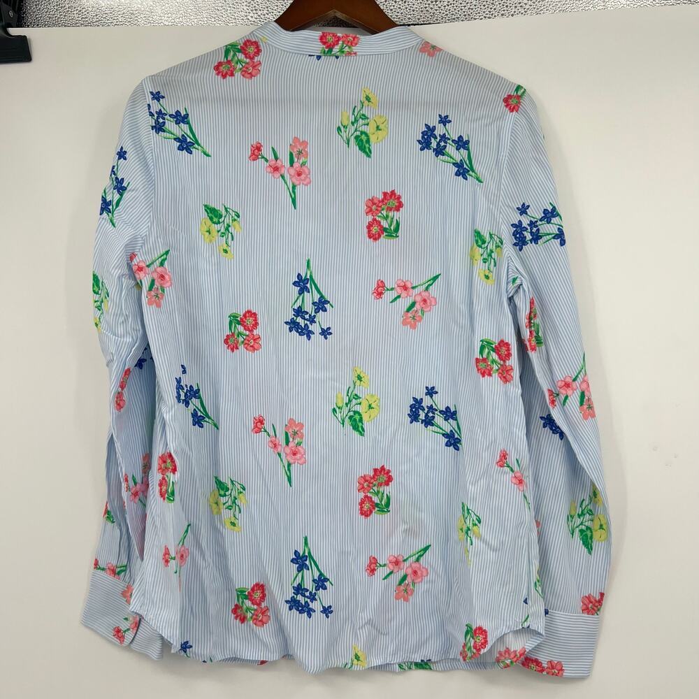 Talbots Blue & White Stripe Floral Popover 1/2 Button Blouse Long Sleeve small - Picture 2 of 7